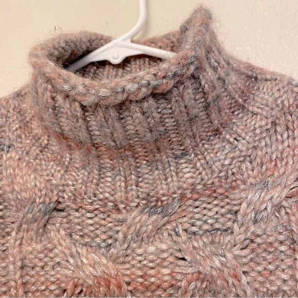 Gap grey pink Cable knit mock neck chunky wool alpaca fisherman sweater S - Picture 4 of 10